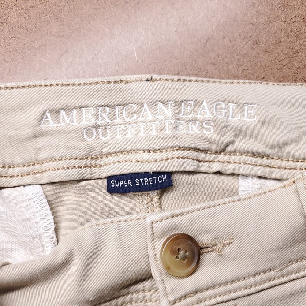 American Eagle Kick Boot Pants Women 14S Beige Super Stretch Short Chino Boho - Picture 3 of 10